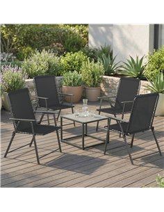 Outsunny Folding Garden Chairs Set of 4, Outdoor Dining Chairs with Wide Texteline Seat, High Back and Armrests, Black 2