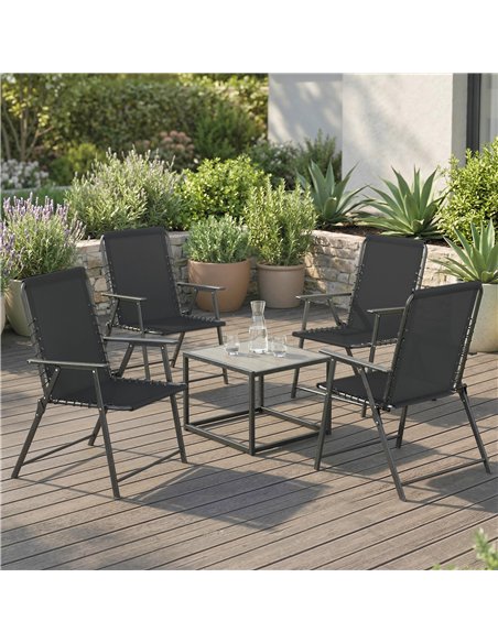 Outsunny Folding Garden Chairs Set of 4, Outdoor Dining Chairs with Wide Texteline Seat, High Back and Armrests, Black - pic 180519 | FastDaddyshop
