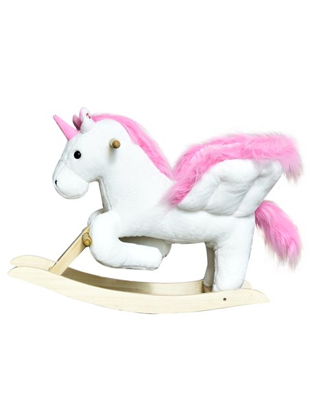 HOMCOM Unicorn Rocking Horse Kids Wooden Ride On Plush Toy w/ Music - pic 18052 | FastDaddyshop