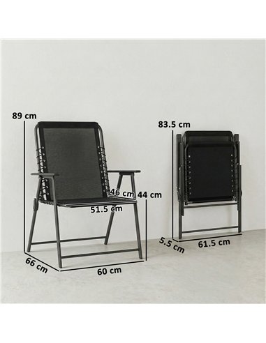 Outsunny Folding Garden Chairs Set of 4, Outdoor Dining Chairs with Wide Texteline Seat, High Back and Armrests, Black