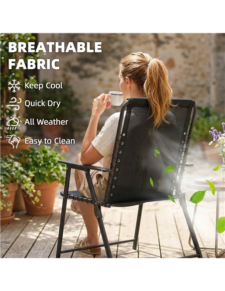 Outsunny Folding Garden Chairs Set of 4, Outdoor Dining Chairs with Wide Texteline Seat, High Back and Armrests, Black - pic 180523 | FastDaddyshop