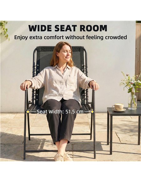 Outsunny Folding Garden Chairs Set of 4, Outdoor Dining Chairs with Wide Texteline Seat, High Back and Armrests, Black - pic 180524 | FastDaddyshop