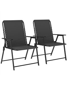 Outsunny Folding Garden Chairs Set of 2, Outdoor Dining Chairs with Wide Texteline Seat, High Back and Armrests, Black