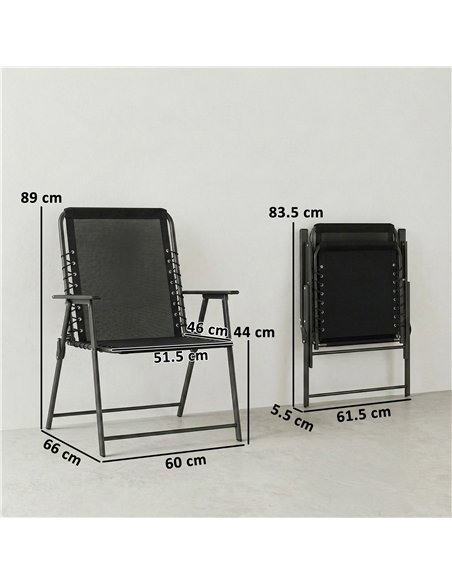 Outsunny Folding Garden Chairs Set of 2, Outdoor Dining Chairs with Wide Texteline Seat, High Back and Armrests, Black - pic 180529 | FastDaddyshop