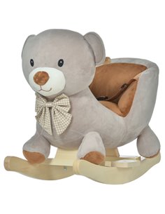 HOMCOM Kids Children Rocking Horse Plush Ride On Bear Seat w/ Sound Wood Base Seat Safety Belt Toddler Baby Toy Grey
