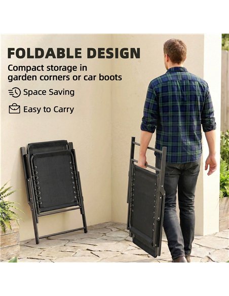 Outsunny Folding Garden Chairs Set of 2, Outdoor Dining Chairs with Wide Texteline Seat, High Back and Armrests, Black - pic 180530 | FastDaddyshop