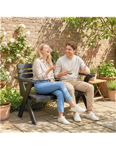 Outsunny 2 Seater Wooden Garden Bench, Slatted Patio Bench with Armrest and Backrest, Black 2