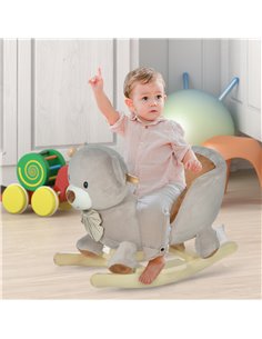 HOMCOM Kids Children Rocking Horse Plush Ride On Bear Seat w/ Sound Wood Base Seat Safety Belt Toddler Baby Toy Grey 2