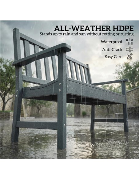 Outsunny 2 Seater Plastic Garden Bench, Outdoor Patio Bench with Armrest and Backrest, Weatherproof Outdoor Furniture for Balcon - pic 180548 | FastDaddyshop