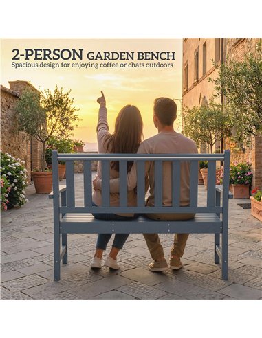 Outsunny 2 Seater Plastic Garden Bench, Outdoor Patio Bench with Armrest and Backrest, Weatherproof Outdoor Furniture for Balcon