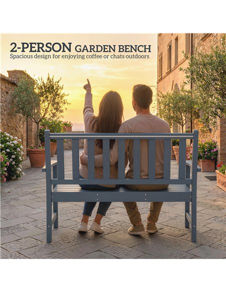 Outsunny 2 Seater Plastic Garden Bench, Outdoor Patio Bench with Armrest and Backrest, Weatherproof Outdoor Furniture for Balcon - pic 180549 | FastDaddyshop