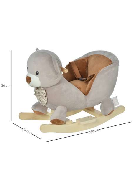 HOMCOM Kids Children Rocking Horse Plush Ride On Bear Seat w/ Sound Wood Base Seat Safety Belt Toddler Baby Toy Grey - pic 18055 | FastDaddyshop
