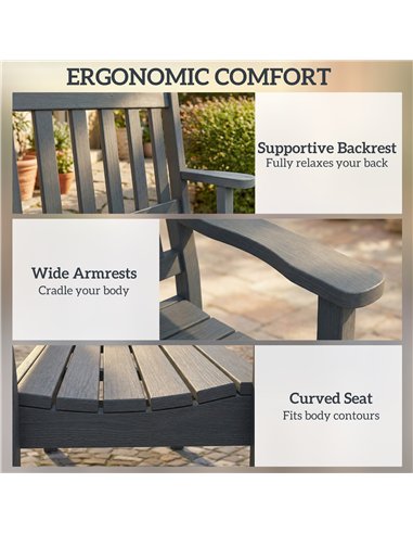 Outsunny 2 Seater Plastic Garden Bench, Outdoor Patio Bench with Armrest and Backrest, Weatherproof Outdoor Furniture for Balcon