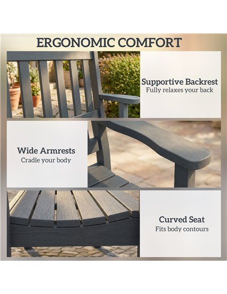 Outsunny 2 Seater Plastic Garden Bench, Outdoor Patio Bench with Armrest and Backrest, Weatherproof Outdoor Furniture for Balcon - pic 180550 | FastDaddyshop
