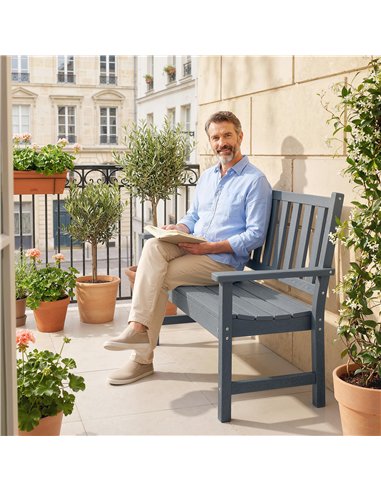 Outsunny 2 Seater Plastic Garden Bench, Outdoor Patio Bench with Armrest and Backrest, Weatherproof Outdoor Furniture for Balcon