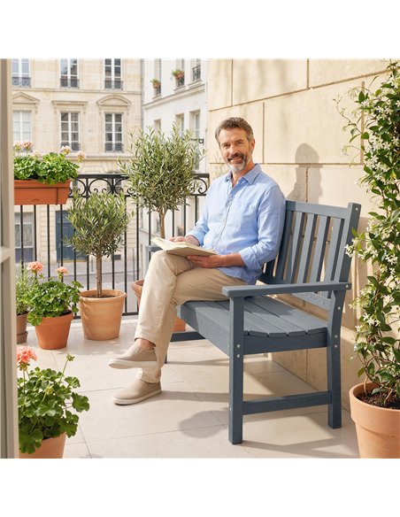 Outsunny 2 Seater Plastic Garden Bench, Outdoor Patio Bench with Armrest and Backrest, Weatherproof Outdoor Furniture for Balcon - pic 180553 | FastDaddyshop