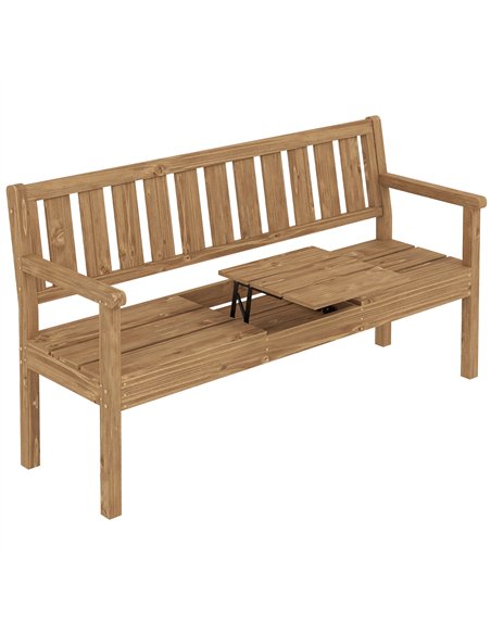 Outsunny Wooden Garden Bench with Liftable Table & Shelf, 2-3-Seater Outdoor Loveseat with Fir Wood Frame, Teak - pic 180554 | FastDaddyshop