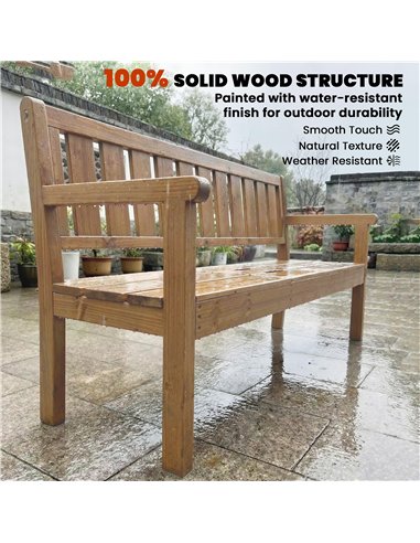 Outsunny Wooden Garden Bench with Liftable Table & Shelf, 2-3-Seater Outdoor Loveseat with Fir Wood Frame, Teak