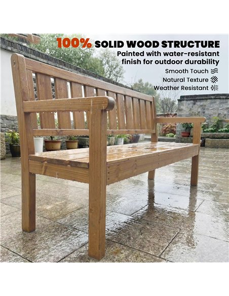 Outsunny Wooden Garden Bench with Liftable Table & Shelf, 2-3-Seater Outdoor Loveseat with Fir Wood Frame, Teak - pic 180559 | FastDaddyshop