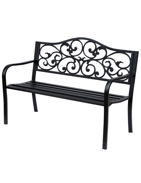 Outsunny Metal Garden Bench with Floral Backrest and Armrests - Black - pic 180563 | FastDaddyshop