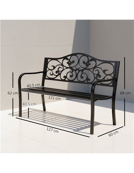 Outsunny Metal Garden Bench with Floral Backrest and Armrests - Black - pic 180565 | FastDaddyshop
