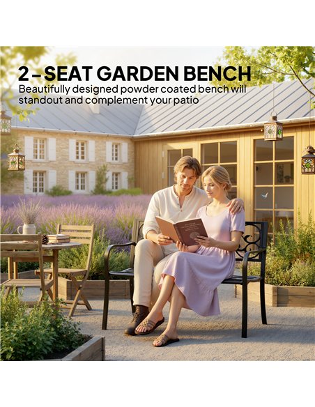 Outsunny Metal Garden Bench with Floral Backrest and Armrests - Black - pic 180566 | FastDaddyshop