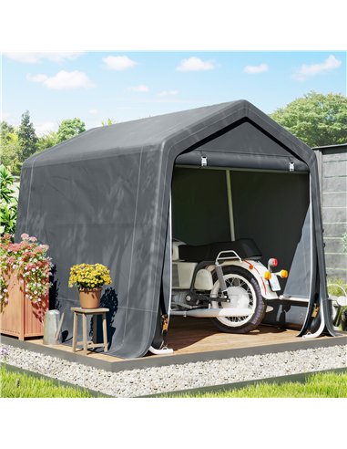 Outsunny 8 x 6.5 ft Outdoor Garden Storage Shed, Waterproof Bike Tent w/ Double Roll-up Zipper Door for Garden Tools, Dark Grey