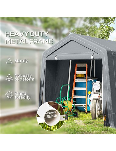Outsunny 8 x 6.5 ft Outdoor Garden Storage Shed, Waterproof Bike Tent w/ Double Roll-up Zipper Door for Garden Tools, Dark Grey