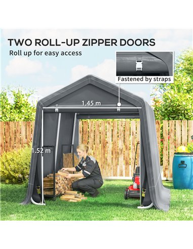 Outsunny 8 x 6.5 ft Outdoor Garden Storage Shed, Waterproof Bike Tent w/ Double Roll-up Zipper Door for Garden Tools, Dark Grey