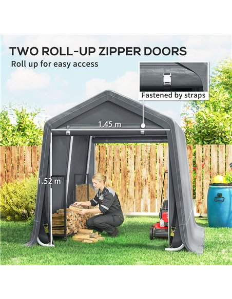 Outsunny 8 x 6.5 ft Outdoor Garden Storage Shed, Waterproof Bike Tent w/ Double Roll-up Zipper Door for Garden Tools, Dark Grey - pic 180576 | FastDaddyshop