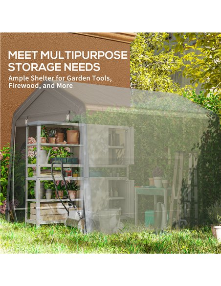 Outsunny 8 x 6.5 ft Outdoor Garden Storage Shed, Waterproof Bike Tent w/ Double Roll-up Zipper Door for Garden Tools, Dark Grey - pic 180578 | FastDaddyshop
