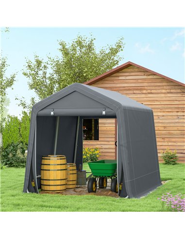 Outsunny 8 x 6.5 ft Outdoor Garden Storage Shed, Waterproof Bike Tent w/ Double Roll-up Zipper Door for Garden Tools, Dark Grey