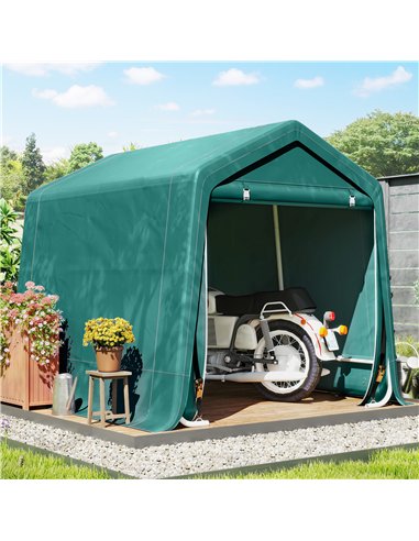 Outsunny 8 x 6.5 ft Outdoor Garden Storage Shed, Waterproof Bike Tent with Double Roll-up Zipper Door for Garden Tools, Green