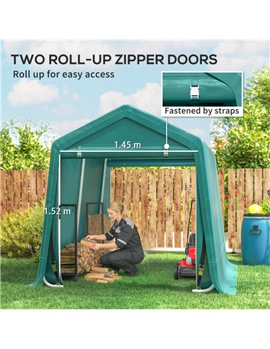 Outsunny 8 x 6.5 ft Outdoor Garden Storage Shed, Waterproof Bike Tent with Double Roll-up Zipper Door for Garden Tools, Green