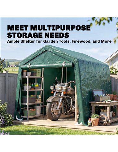 Outsunny 8 x 6.5 ft Outdoor Garden Storage Shed, Waterproof Bike Tent with Double Roll-up Zipper Door for Garden Tools, Green