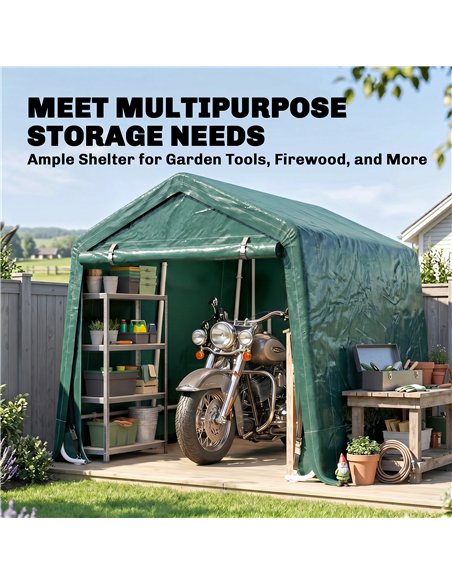 Outsunny 8 x 6.5 ft Outdoor Garden Storage Shed, Waterproof Bike Tent with Double Roll-up Zipper Door for Garden Tools, Green - pic 180587 | FastDaddyshop