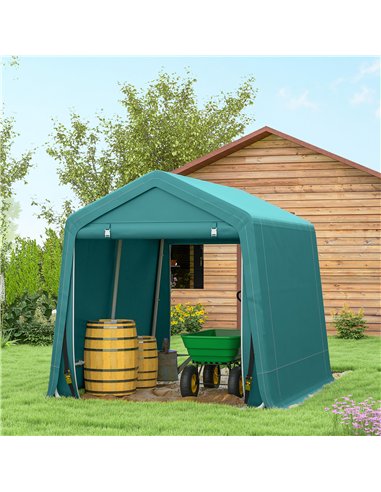Outsunny 8 x 6.5 ft Outdoor Garden Storage Shed, Waterproof Bike Tent with Double Roll-up Zipper Door for Garden Tools, Green