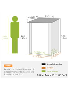 Outsunny 3.3 x 3.4ft Lean To Steel Garden Shed, with Locking Door - Grey 2