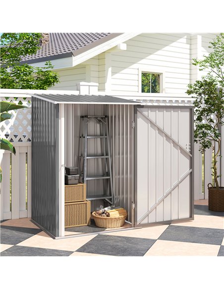 Outsunny 3.3 x 3.4ft Lean To Steel Garden Shed, with Locking Door - Grey - pic 180597 | FastDaddyshop