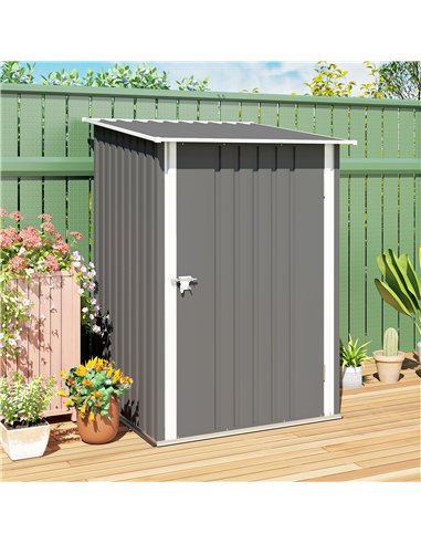 Outsunny 3.3 x 3.4ft Lean To Steel Garden Shed, with Locking Door - Grey