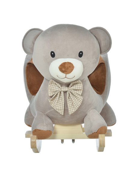 HOMCOM Kids Children Rocking Horse Plush Ride On Bear Seat w/ Sound Wood Base Seat Safety Belt Toddler Baby Toy Grey - pic 18060 | FastDaddyshop