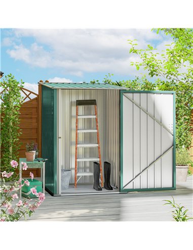 Outsunny 3.3 x 3.4ft Lean To Steel Garden Shed, with Locking Door - Green