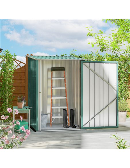 Outsunny 3.3 x 3.4ft Lean To Steel Garden Shed, with Locking Door - Green - pic 180600 | FastDaddyshop