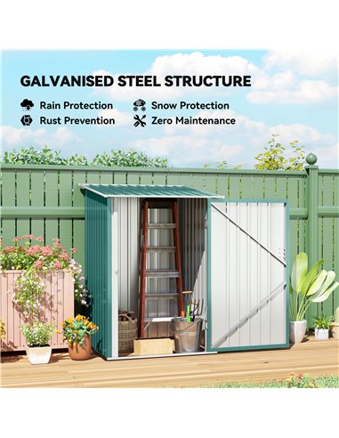 Outsunny 3.3 x 3.4ft Lean To Steel Garden Shed, with Locking Door - Green