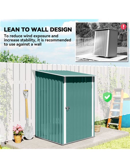 Outsunny 3.3 x 3.4ft Lean To Steel Garden Shed, with Locking Door - Green - pic 180604 | FastDaddyshop