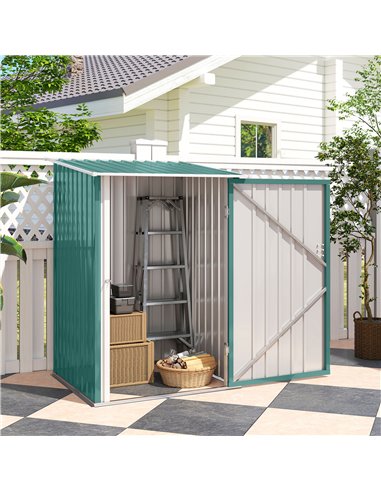 Outsunny 3.3 x 3.4ft Lean To Steel Garden Shed, with Locking Door - Green