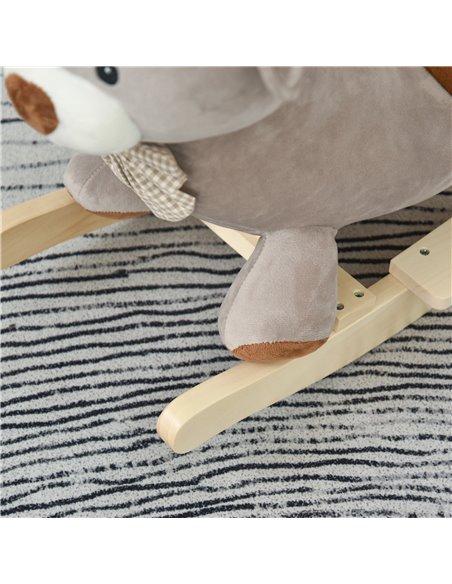 HOMCOM Kids Children Rocking Horse Plush Ride On Bear Seat w/ Sound Wood Base Seat Safety Belt Toddler Baby Toy Grey - pic 18061 | FastDaddyshop