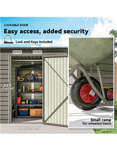 Outsunny 4 x 6ft Galvanised Metal Garden Shed, with Locking Door - Grey