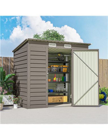 Outsunny 4 x 6ft Galvanised Metal Garden Shed, with Locking Door - Grey