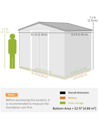 Outsunny 9 x 6ft Galvanised Steel Shed with Double Sliding Doors with 4 Ventilation Slots - Brown Wood-Effect